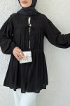 Ön Büzgülü Uzun Tunik 2338 - SİYAH Ön Büzgülü Uzun Tunik 2338 - SİYAH