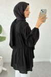 Ön Büzgülü Uzun Tunik 2338 - SİYAH Ön Büzgülü Uzun Tunik 2338 - SİYAH