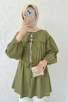 Ön Büzgülü Uzun Tunik 2338 - YAĞ YEŞİLİ