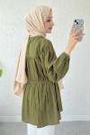Ön Büzgülü Uzun Tunik 2338 - YAĞ YEŞİLİ