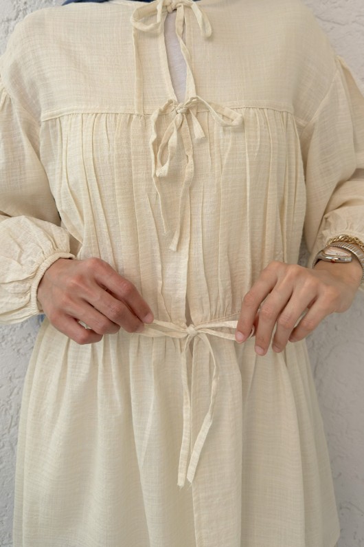 Ön Büzgülü Uzun Tunik 2338 - BEJ