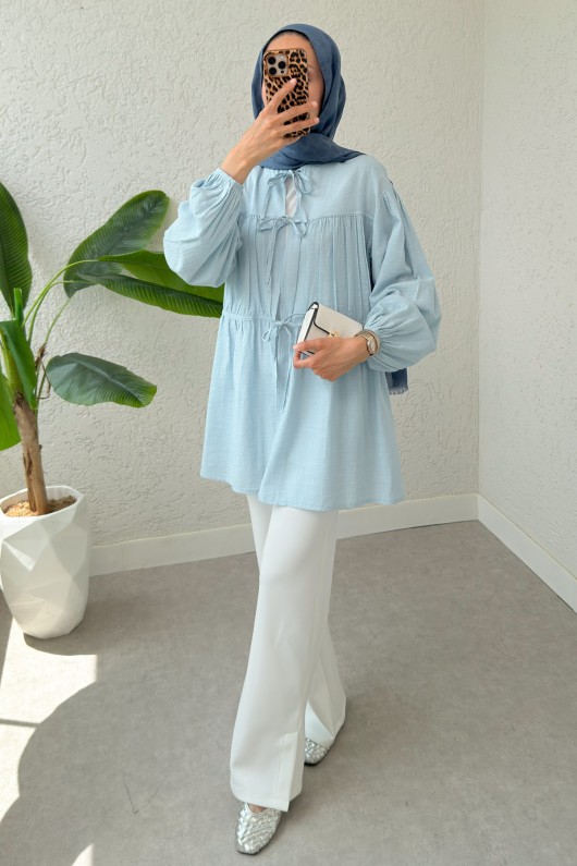 Ön Büzgülü Uzun Tunik 2338 - BEBE MAVİSİ