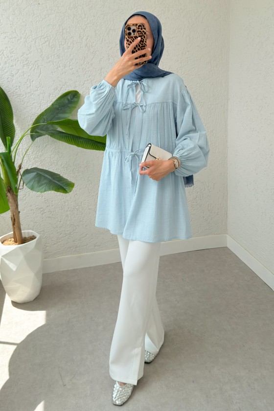 Ön Büzgülü Uzun Tunik 2338 - BEBE MAVİSİ