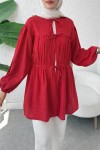 Ön Büzgülü Uzun Tunik 2338 - KIRMIZI