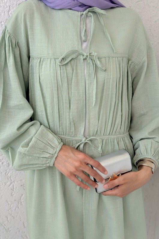 Ön Büzgülü Uzun Tunik 2338 - MİNT YEŞİLİ