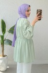 Ön Büzgülü Uzun Tunik 2338 - MİNT YEŞİLİ