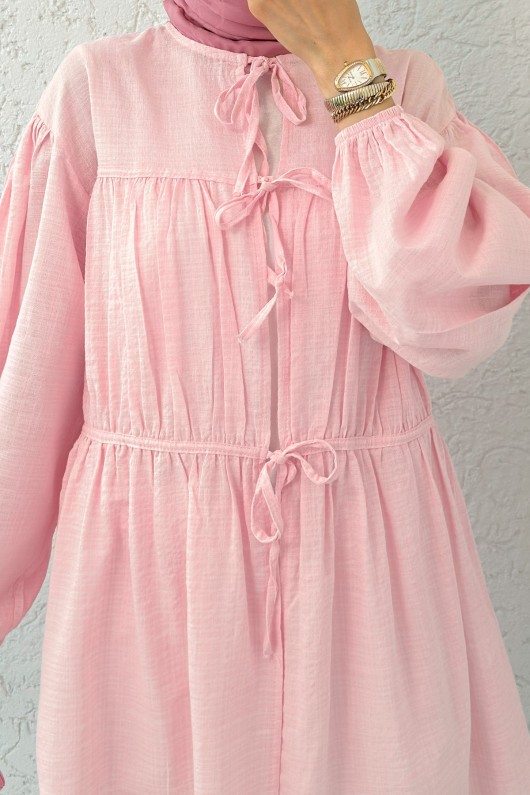 Ön Büzgülü Uzun Tunik 2338 - PEMBE