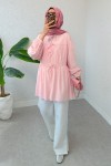 Ön Büzgülü Uzun Tunik 2338 - PEMBE