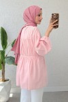 Ön Büzgülü Uzun Tunik 2338 - PEMBE