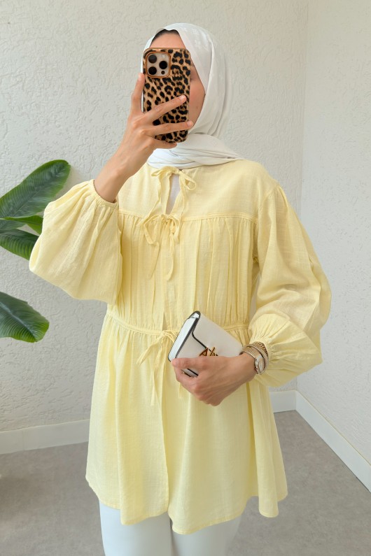 Ön Büzgülü Uzun Tunik 2338 - SARI