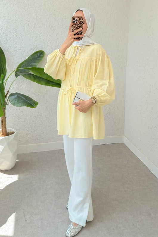 Ön Büzgülü Uzun Tunik 2338 - SARI