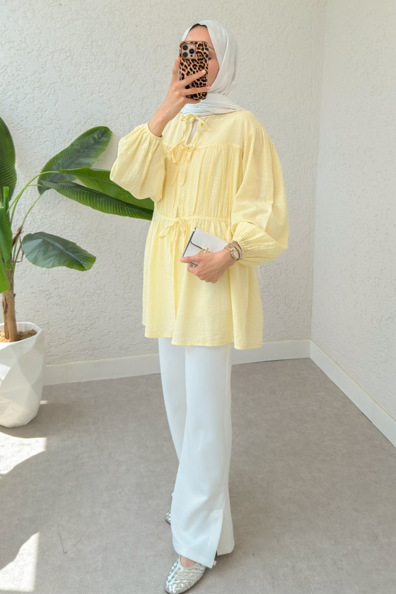 Ön Büzgülü Uzun Tunik 2338 - SARI