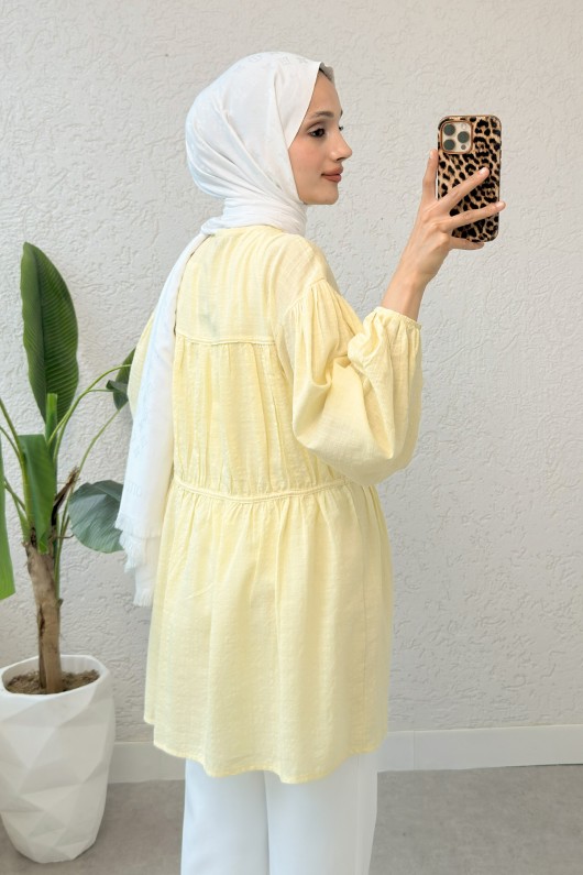 Ön Büzgülü Uzun Tunik 2338 - SARI