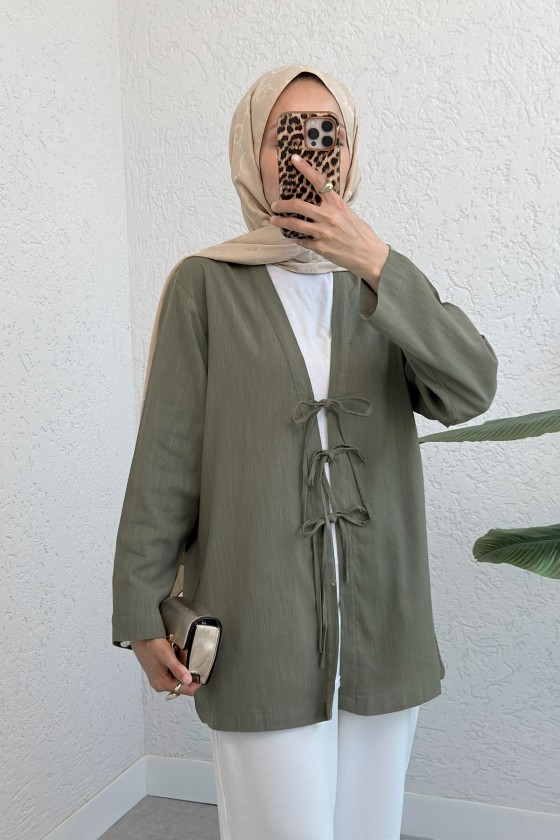 Üç Bağcıklı Tesettür Kimono 2339 - HAKİ