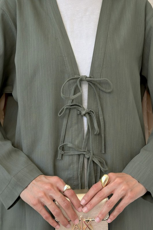 Üç Bağcıklı Tesettür Kimono 2339 - HAKİ Üç Bağcıklı Tesettür Kimono 2339 - HAKİ