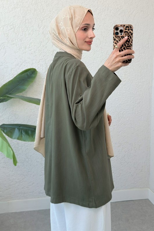 Üç Bağcıklı Tesettür Kimono 2339 - HAKİ Üç Bağcıklı Tesettür Kimono 2339 - HAKİ
