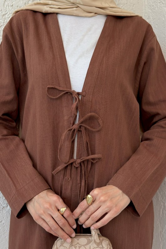 Üç Bağcıklı Tesettür Kimono 2339 - KAHVERENGİ