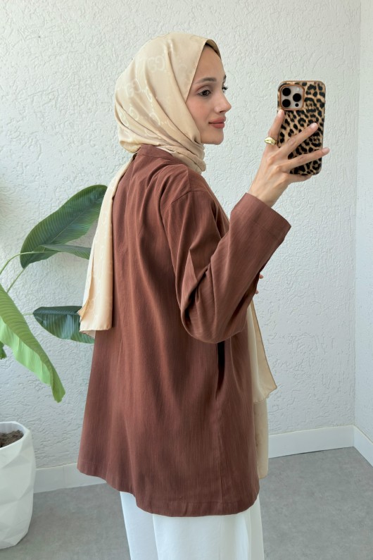 Üç Bağcıklı Tesettür Kimono 2339 - KAHVERENGİ