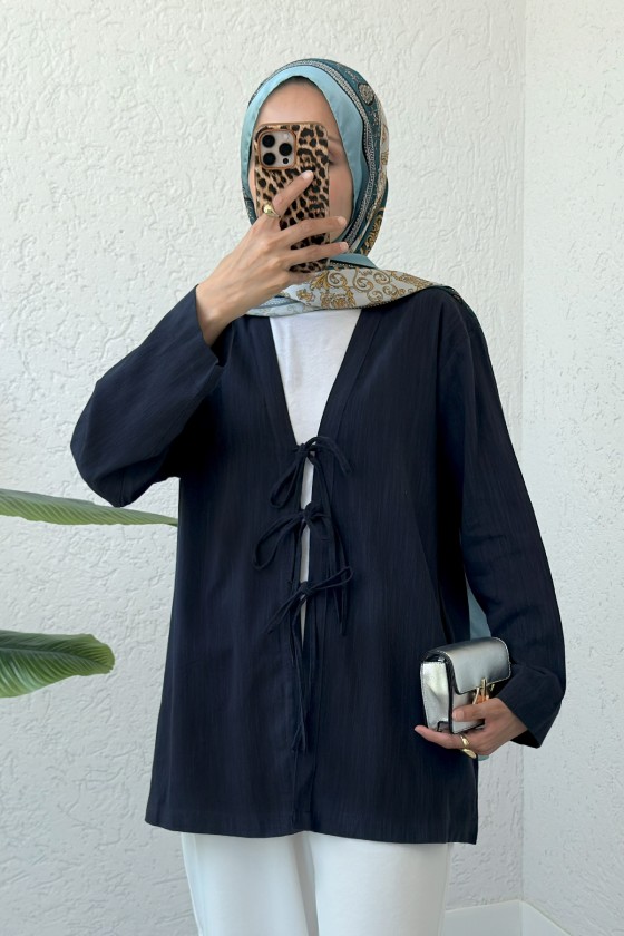 Üç Bağcıklı Tesettür Kimono 2339 - LACİVERT