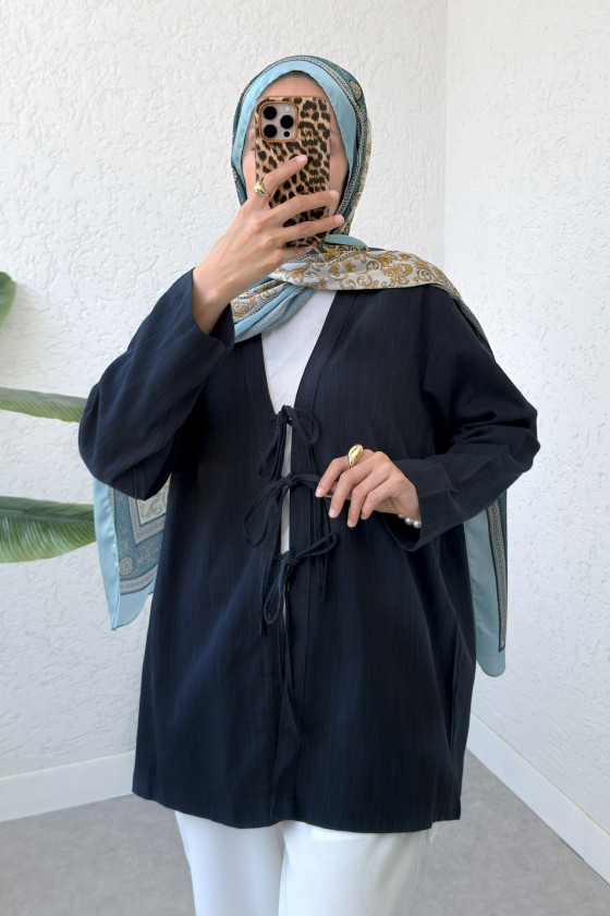Üç Bağcıklı Tesettür Kimono 2339 - LACİVERT Üç Bağcıklı Tesettür Kimono 2339 - LACİVERT