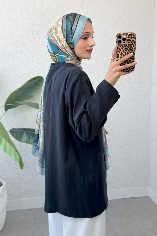 Üç Bağcıklı Tesettür Kimono 2339 - LACİVERT