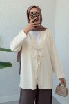 Üç Bağcıklı Tesettür Kimono 2339 - BEJ