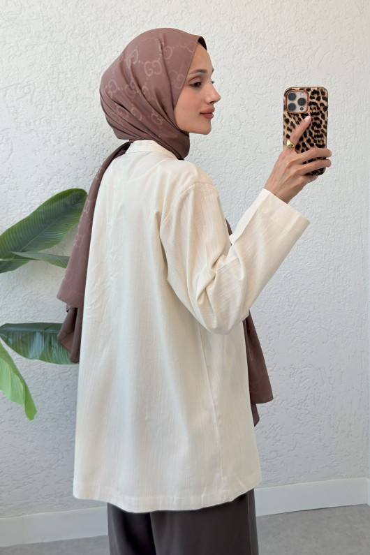 Üç Bağcıklı Tesettür Kimono 2339 - BEJ