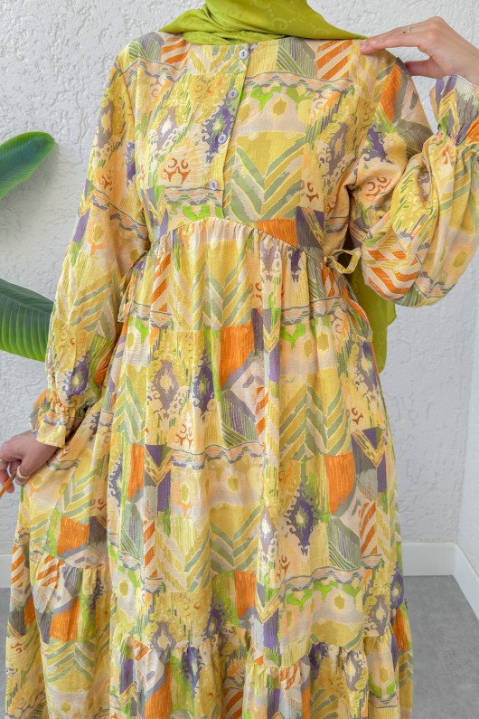 Etnik Desen Tesettür Elbise 2341 - YAĞ YEŞİLİ Etnik Desen Tesettür Elbise 2341 - YAĞ YEŞİLİ