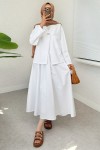 Broş Düğmeli Etekli Takım 2342 - BEYAZ
