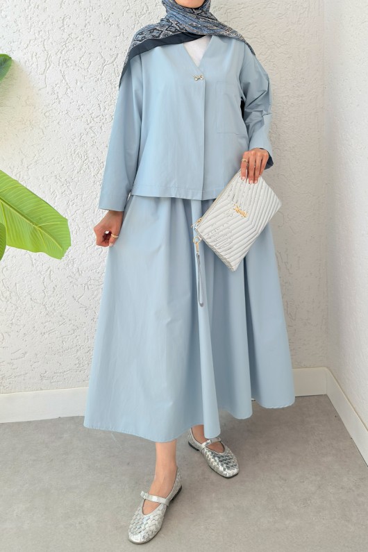 Broş Düğmeli Etekli Takım 2342 - BEBE MAVİSİ