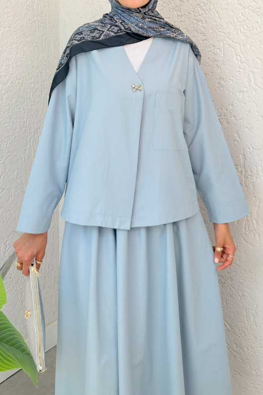 Broş Düğmeli Etekli Takım 2342 - BEBE MAVİSİ