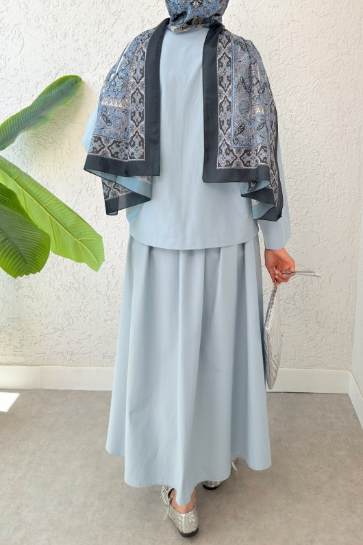 Broş Düğmeli Etekli Takım 2342 - BEBE MAVİSİ