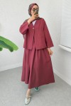 Broş Düğmeli Etekli Takım 2342 - BORDO Broş Düğmeli Etekli Takım 2342 - BORDO