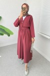 Broş Düğmeli Etekli Takım 2342 - BORDO Broş Düğmeli Etekli Takım 2342 - BORDO