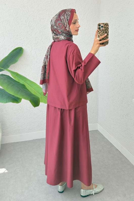 Broş Düğmeli Etekli Takım 2342 - BORDO Broş Düğmeli Etekli Takım 2342 - BORDO