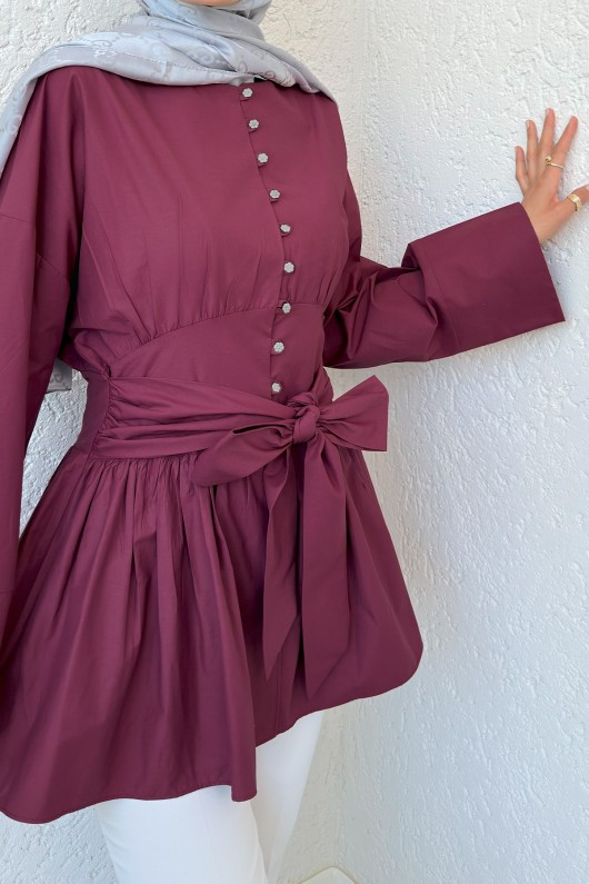 Kuşaklı Kimono Kol Tunik 2343 - BORDO
