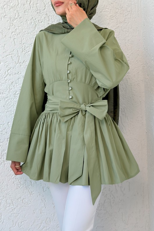 Kuşaklı Kimono Kol Tunik 2343 - HAKİ