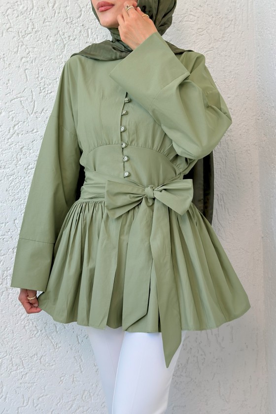 Kuşaklı Kimono Kol Tunik 2343 - HAKİ