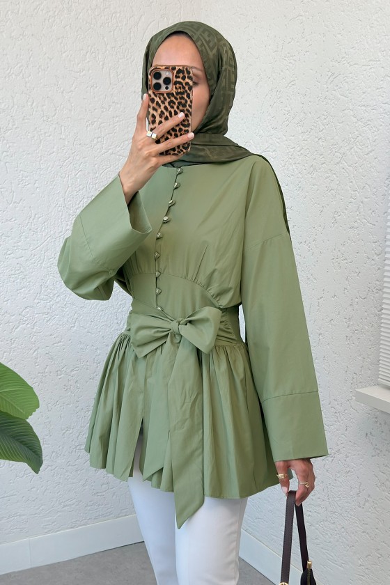 Kuşaklı Kimono Kol Tunik 2343 - HAKİ