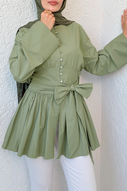 Kuşaklı Kimono Kol Tunik 2343 - HAKİ