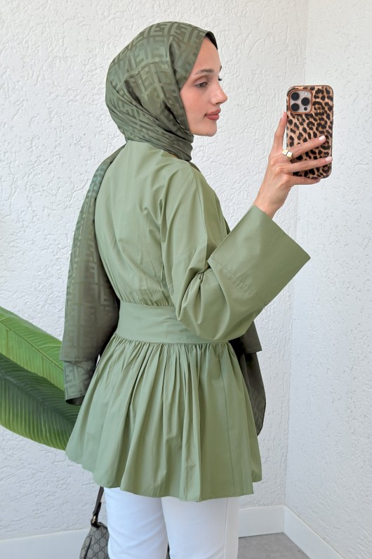 Kuşaklı Kimono Kol Tunik 2343 - HAKİ