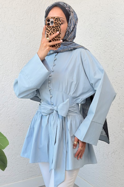 Kuşaklı Kimono Kol Tunik 2343 - BEBE MAVİSİ Kuşaklı Kimono Kol Tunik 2343 - BEBE MAVİSİ