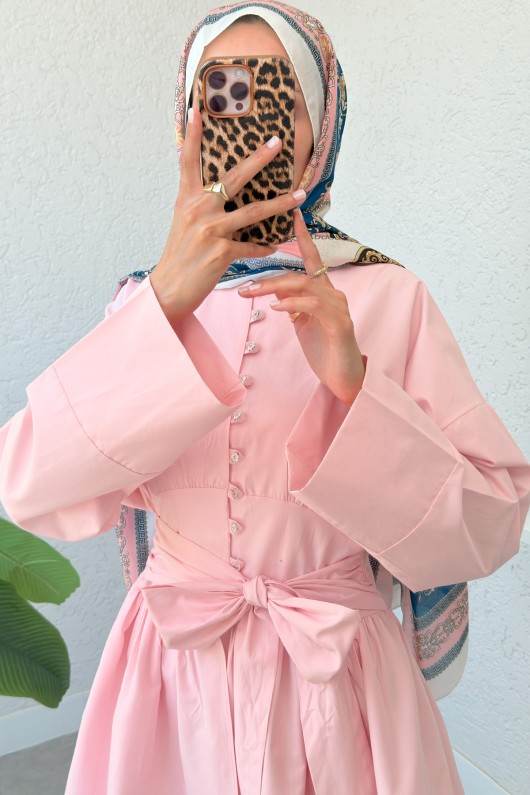 Kuşaklı Kimono Kol Tunik 2343 - PEMBE