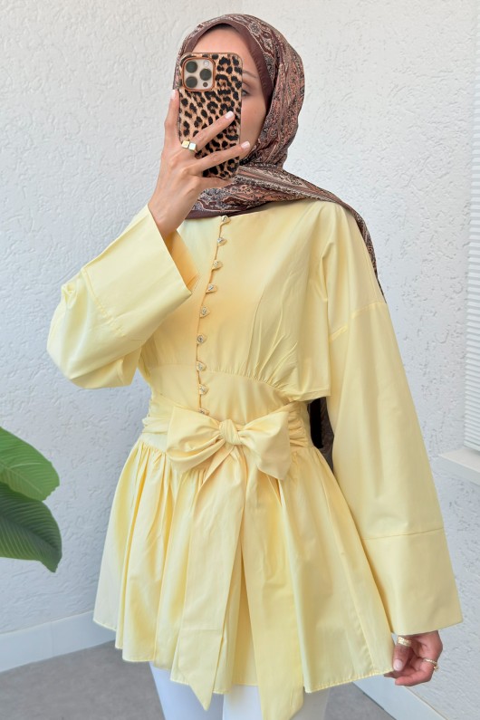 Kuşaklı Kimono Kol Tunik 2343 - SARI