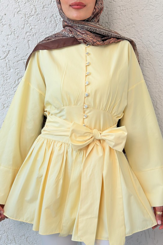 Kuşaklı Kimono Kol Tunik 2343 - SARI