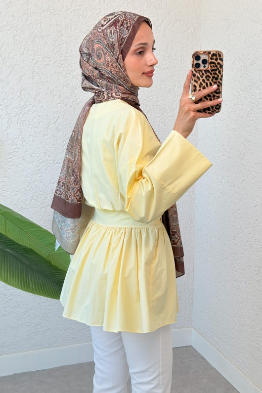 Kuşaklı Kimono Kol Tunik 2343 - SARI