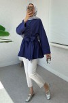 Kuşaklı Kimono Kol Tunik 2343 - LACİVERT
