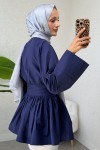 Kuşaklı Kimono Kol Tunik 2343 - LACİVERT