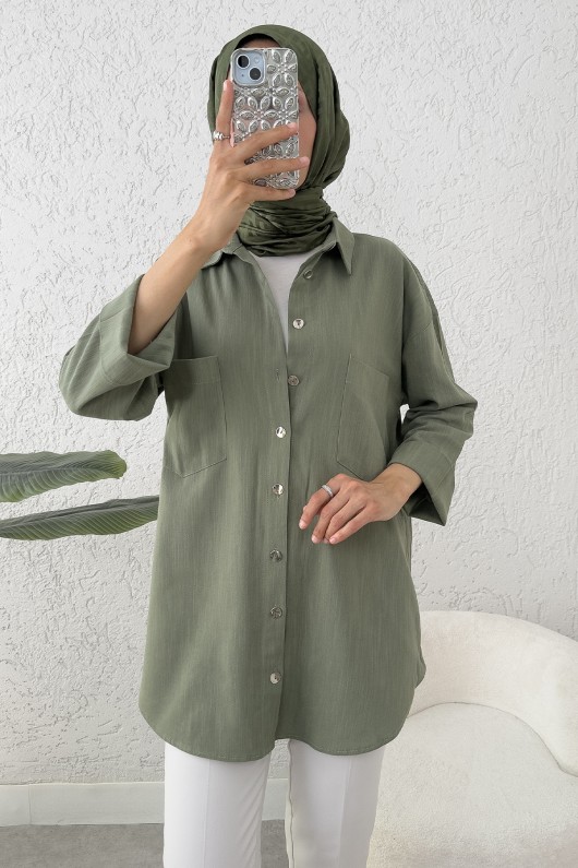 Kimono Kol Cepli Gömlek 2344 - HAKİ