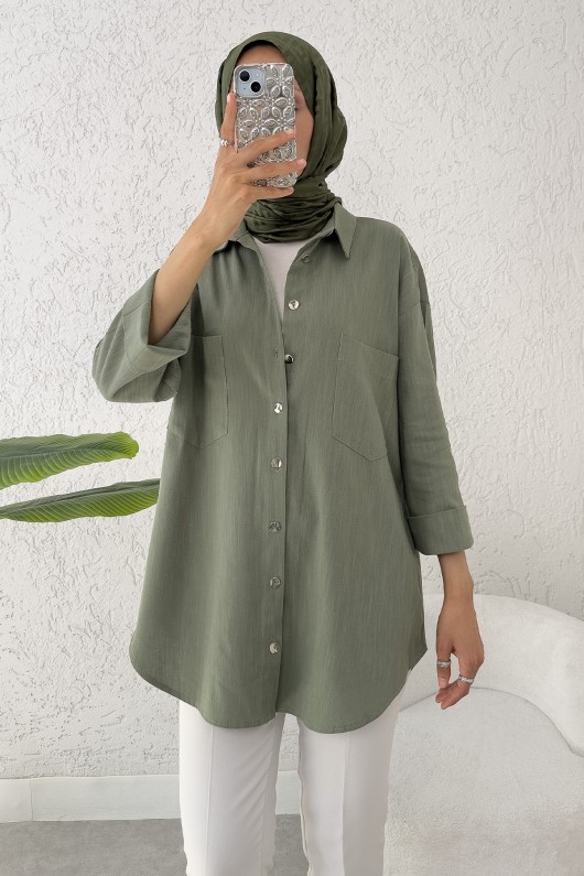 Kimono Kol Cepli Gömlek 2344 - HAKİ